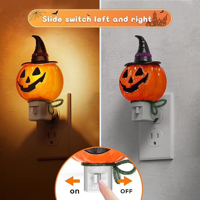 L LOHAS LED Pumpkin Night Light, Halloween Lights Indoor, Plug in Nightlight with UL,C7 Bulbs Changeable,Halloween Party Decorations for Adults,Kids,Gift