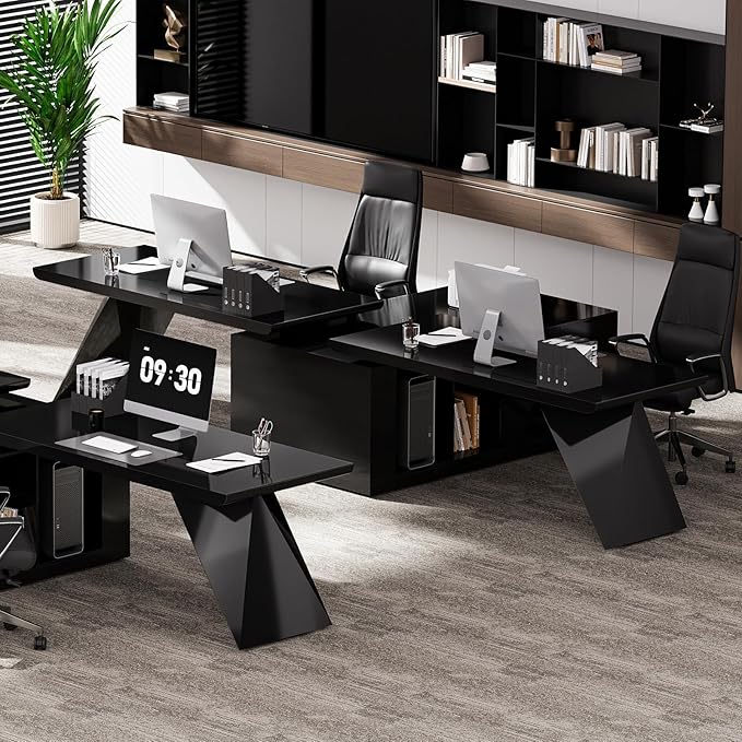 homary 70.9" Modern L-Shape Executive Desk Set, Home Office Desk with Home Office Executive Chair, Drawers & Cabinet Modern Computer Desk for Home Business Furniture, Black, Left Hand