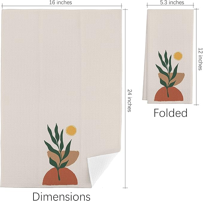 QIYUHOY Sun Semi Circles Botanical Leaf Cotton Kitchen Towels Tea Towels 16x24