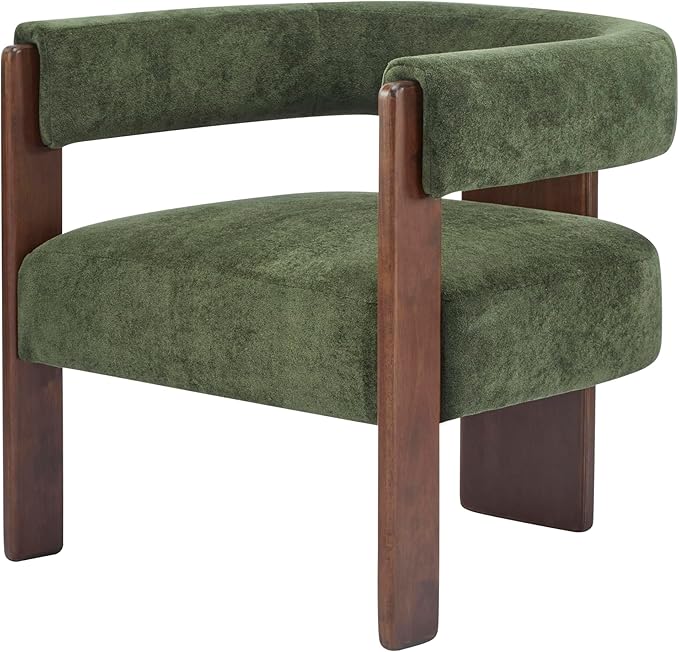 Christopher Knight Home Nettie Modern Accent Chair for Living Room, Velvet Fabric Single Lounge Sofa Chair with Wooden Frame, Comfy Reading Chair for Bedroom, Lounge Armchair with Cushion, Olive Green