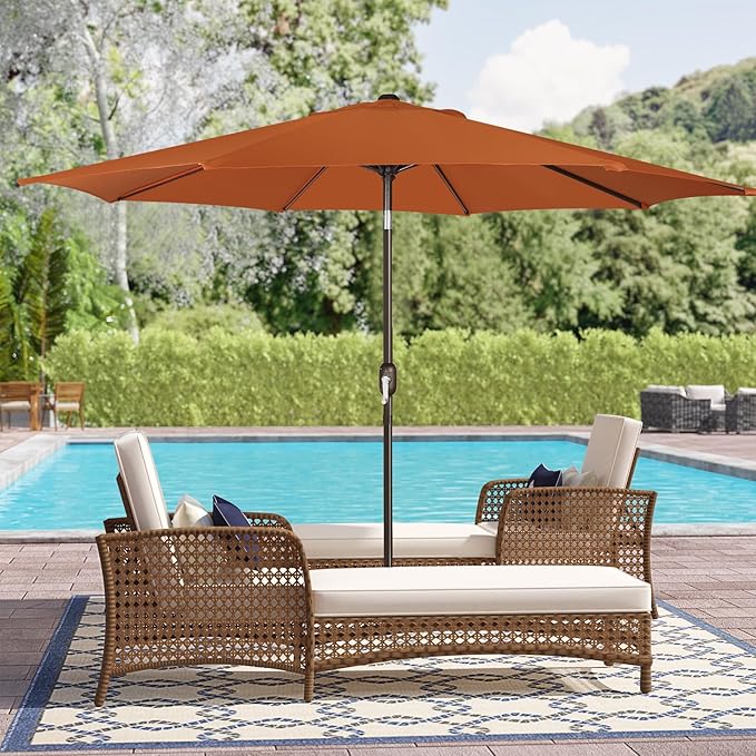 Blissun 9' Outdoor Patio Umbrella, Outdoor Table Umbrella, Yard Umbrella, Market Umbrella with 8 Sturdy Ribs, Push Button Tilt and Crank