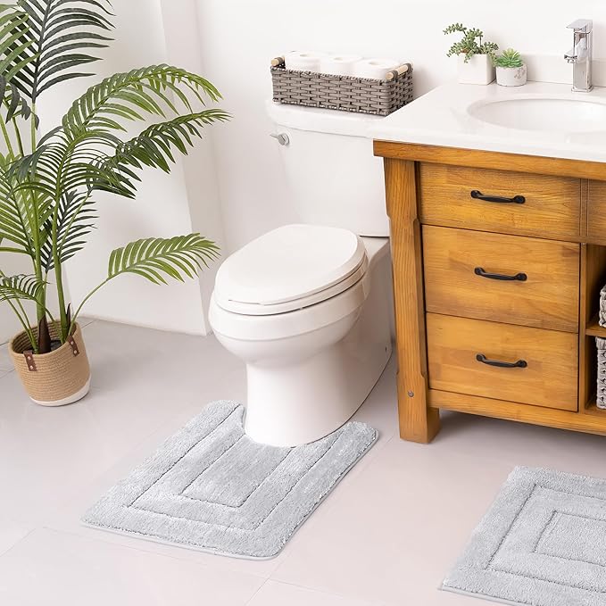 GRANNY SAYS Bathroom Toilet Rugs U Shaped, Bath Mats for Bathroom, Shower Room Rugs Non Slip Washable, Absorbent Microfiber Toilet Mat, Soft Plush Shaggy, 20" x 24", Gray