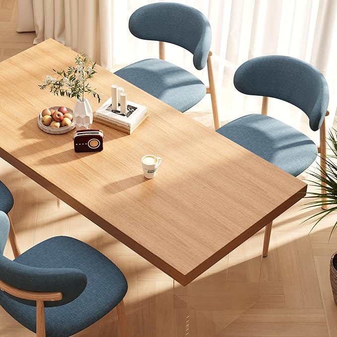 Kitchen Dining Chairs Set of 2 Modern Soft Linen Farmhouse Dining Room Chair with Metal Legs, Blue/Original