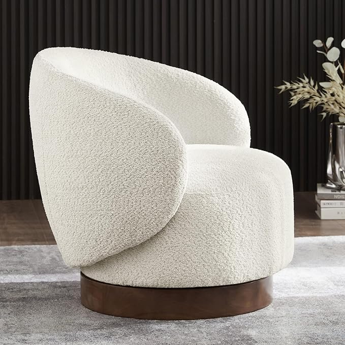Swivel Accent Chair Round Barrel Armchair Upholstered Performance Fabric for Living Room Bedroom Reading Waitingroom,1 PCS,Cream