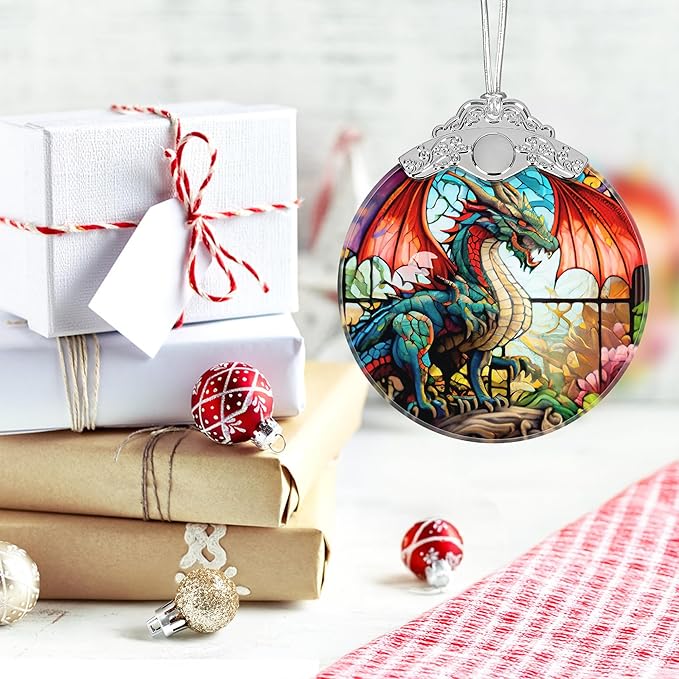 Christmas Ornament, 2025 Ornaments for Christmas Tree, Stained Glass Hanging Ornament, Holiday Ornaments, Unique Gift Idea - Flying Dragon
