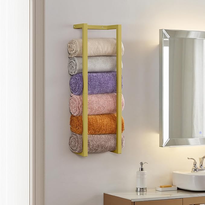 Towel Rack for Rolled Towels, Towel Rack for Bathroom,Wall Mounted Metal Bathroom Organizer, Bath Towel Holder Wall for Modern Small Space Bathroom Towel Storage