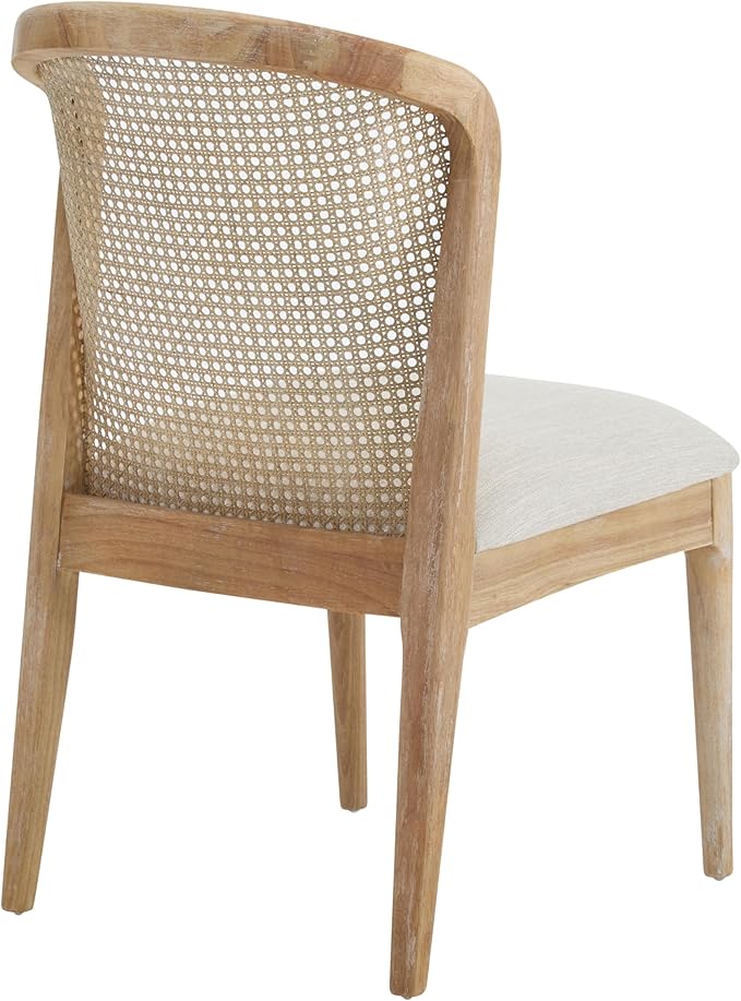 Christopher Knight Home Lilia Dining Chairs Set of 2, Modern Dining Chair with Fabric Upholstery, Rubberwood Frame Kitchen Chairs with Cane Webbing, Extra Seat for Dining Room, Beige + Natural
