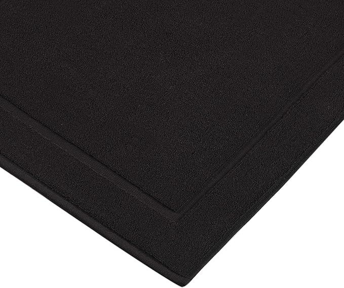 Hawmam Linen Bath Mats, 21 x 34 inches Ring Spun Cotton Banded Design Highly Absorbent, Black