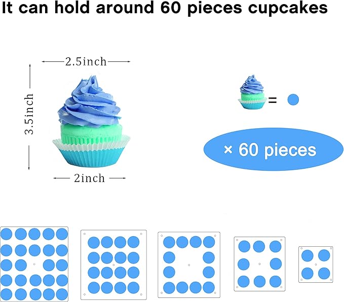 YestBuy 5 Tier Cupcake Stand Acrylic Cupcake Tower Display with LED Light Premium Cupcake Holder Dessert Tree Tower for Birthday Cady Bar Party Décor Weddings, Birthday Parties Events (Blue Light)