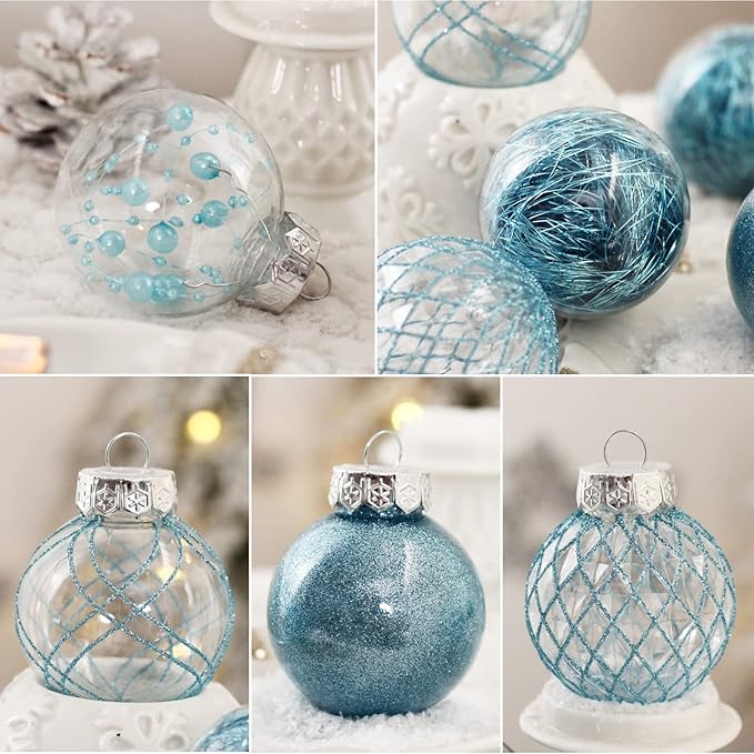 Christmas Ball Ornaments, 30ct 2.36 Inch Blue Shatterproof Clear Plastic Pet Ornaments for Holiday Wedding Party Gift Decorations