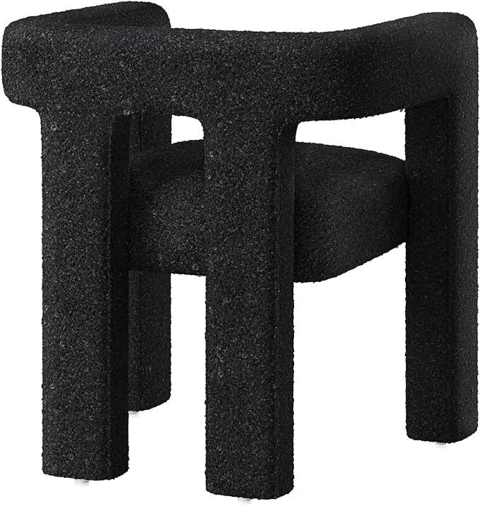 BELLEZE Modern Boucle Barrel Dining Chair Set of 2, Upholstered Linen Kitchen Boucle Armchair with Sidearms and Back, for Dining Room Living Room- Black