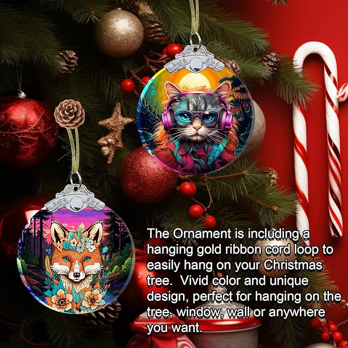 Fox Christmas Ornament Crystal Glass 3"- Fox Gifts for Women Men Hanging Decorations - Fox Christmas Tree Ornaments Christmas Decor - Xmas Gift for Fox Lovers