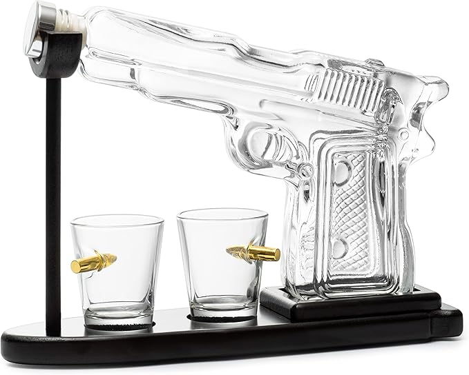 Gifts for Men Dad, 10.1 Oz Whiskey Gun Decanter Set + 2 Bullet Glasses - Unique Birthday Pistol Gift Ideas Daughter Son, Personalized Liquor Dispenser - Scotch Bourbon Vodka, Him, Brother Husband