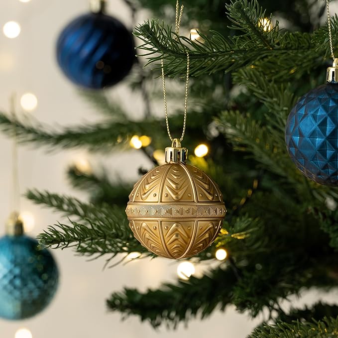 Valery Madelyn 100ct Christmas Tree Decorations Ball Ornament Set, Blue and Gold Shatterproof Hanging Ornaments Bulk for Xmas Holiday Party Decor