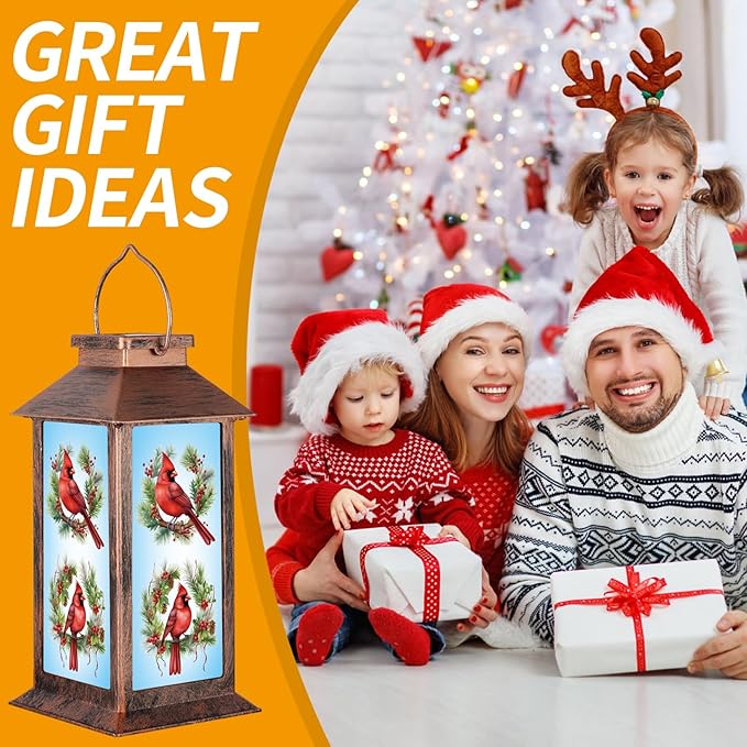 Solar Lanterns with Cardinal Theme Outdoor Waterproof Decorative Lights for Garden Birthday Gifts for Women, Mom, and Grandma Solar LED Hanging Lights for Yard, Patio, Lawn, and Porch(Floral Hoop)