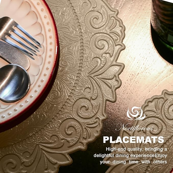 Noctiflorous Round Faux Leather 15 Inch Placemats Set of 6 Waterproof Wipeable Heat Resistant Tablemat for Dining Table Kitchen Non Slip Oilproof Table Place Mat for Indoor Outdoor(A Brown, 6)