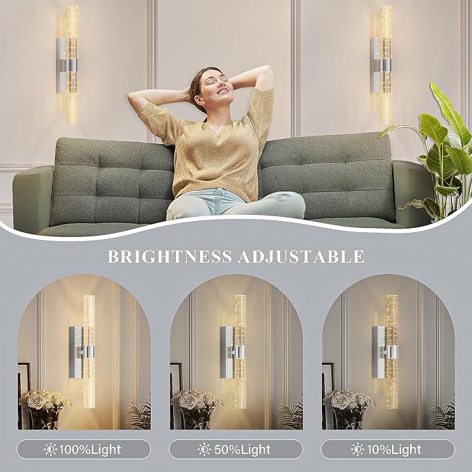 camuucci Battery Operated Sliver Wall Sconces Set of 2 Rechargeable Battery Powered Wall Light with 12000mAh Not Hardwired Dimmable Wall Lamp Fixtures for Bedroom Living Room 20.9 Inches