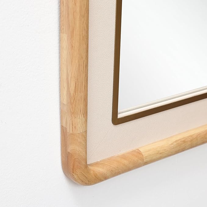 LuxenHome Rounded Rectangle Wall Mirror, 35.4" x 23.6" Large Solid Wood Framed Bathroom Mirror for Wall, Decorative Wooden Mirrors for Entryway Living Room Bedroom, Hangs Horizontally or Vertically