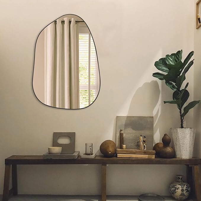 PERFNIQUE Irregular Asymmetrical Wall Mirror Decorative Modern Wall Mounted 27"x19", Black