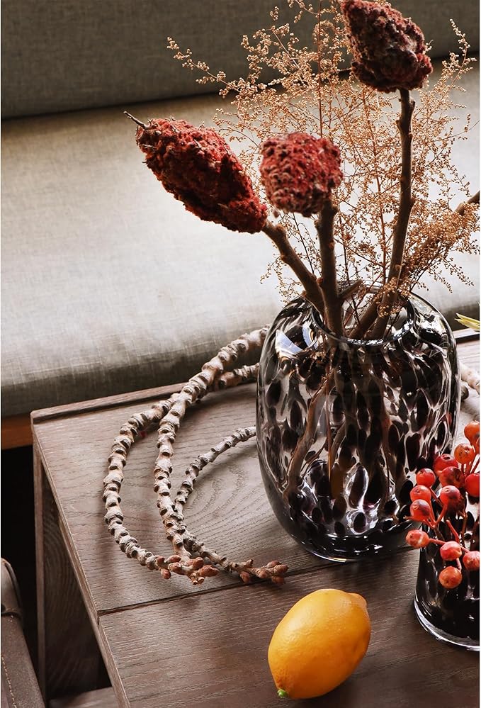 CONVIVA Decorative Glass Vase and Candle Holder Set, 3-Piece, Flower Vase Tortoise Pattern,Modern Fall Home Decor Thanksgiving Chrismas Day Gift Idea.