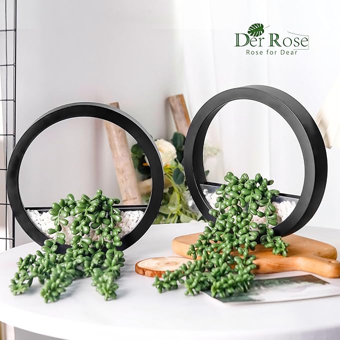 Der Rose 2 Pack Fake Plants Hanging Artificial Succulents Plants in Black Pots for Living Room Bathroom Accessories Boho Farmhouse Wall Decor