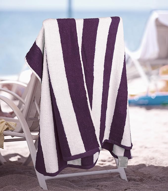 Utopia Towels 4 Pack Cabana Stripe Beach Towel Oversized 100% Ring Spun Cotton Beth Towels Highly Absorbent, Plum