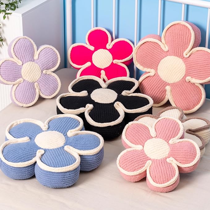 Flower Shaped Floor Cushion, Soft Plush Pillow for Sofa Couch Bed (13.7 Inch, Grey)