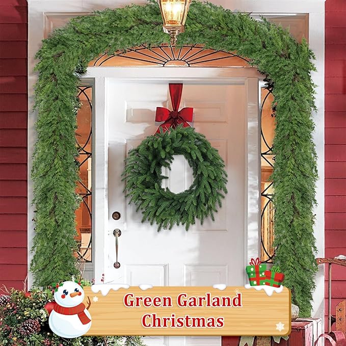 9 Ft Real Touch Christmas Garlands,Thick and Lush,Bendable guirnaldas navideñas, Pine Cedar Garland Artificial Realistic, Christmas Garland for Mantle,Indoor Outdoor Christmas Decorations