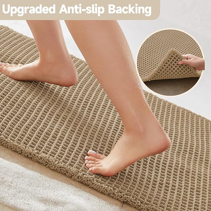 Waffle Runner Rug Bathroom, Long Boho Bathroom Rugs Non Slip Washable Super Absorbent Quick Dry Farmhouse Bath Mat, 72"x24" Khaki