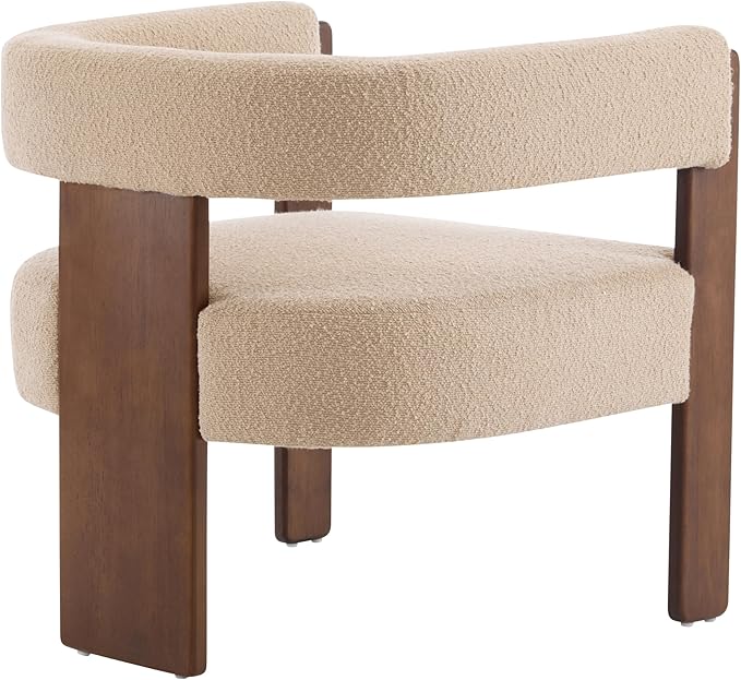 Christopher Knight Home Nettie Modern Accent Chair for Living Room, Boucle Fabric Single Lounge Sofa Chair with Wooden Frame, Comfy Reading Chair for Bedroom, Lounge Armchair with Cushion, Dark Beige