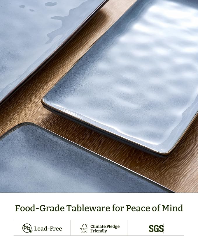 famiware Serving Platter, Rectangular 15.67/14.1/12.6inch Serving Dishes for Entertaining, Reactive Glaze, Stoneware for Party, Food, Turkey, Snack, Cheese, Ocean Series, Blue