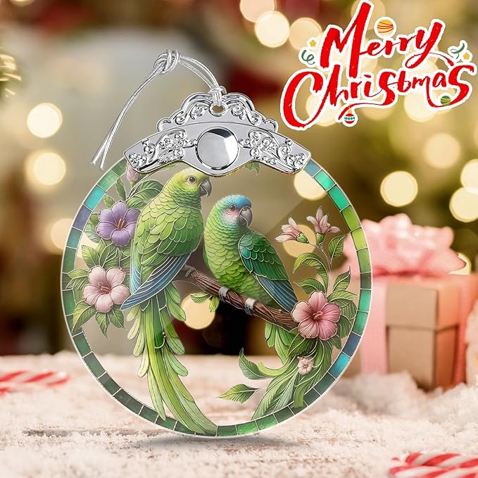 Parrot Ornaments for Christmas Tree, Stained Glass Christmas Ornaments and Xmas Tree Decorations, Gift Exchange