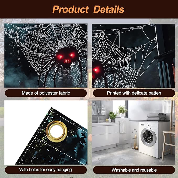 6 x 13 ft Halloween Garage Door Decorations Halloween decorations Witch Door Cover, Hanging Banner, Cauldron Backdrop Mural for Home, Outdoor, Indoor, Spooky Party, Wall, Window (Spider)
