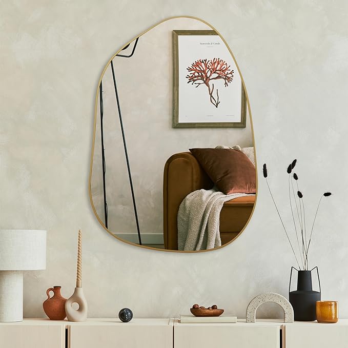 PERFNIQUE Irregular Asymmetrical Wall Mirror Decorative Modern Wall Mounted 27"x19", Gold