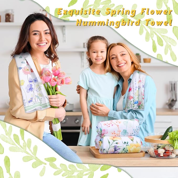 Oudain Kitchen Dish Towels Set of 6 Floral Wildflower Decorative Tea Towels Hand Towels Spring Housewarming Gift