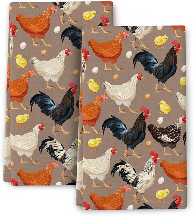 Rooster Chicken Dish Towels Vintage Absorbent Decorative Kitchen Tea Towels, Retro