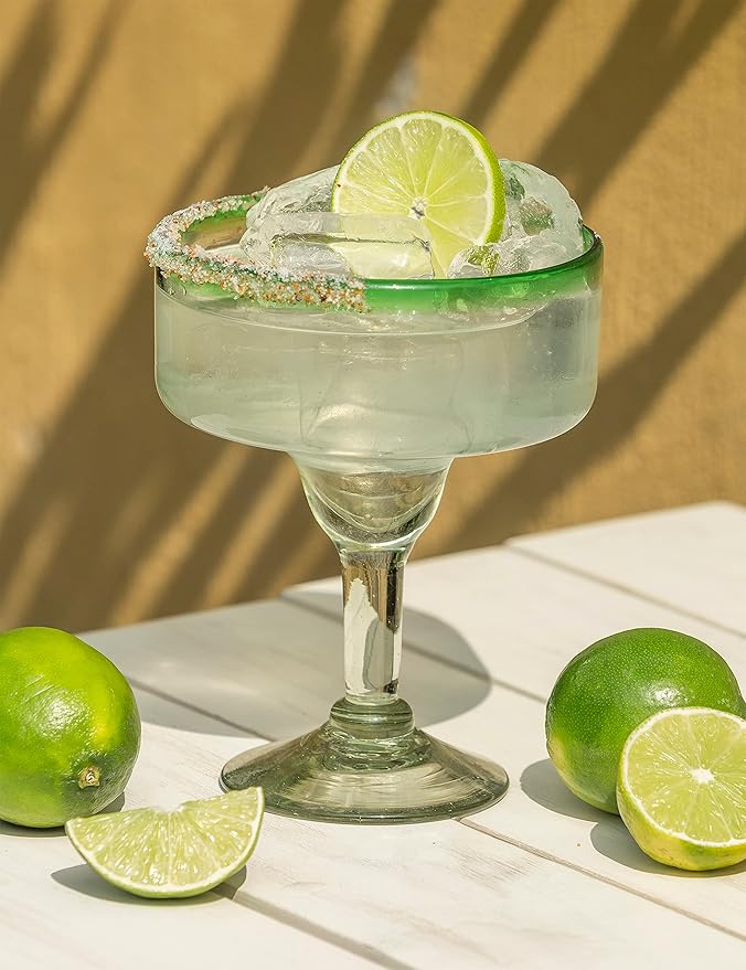 16 oz Hand Blown Mexican Margarita Glasses Set of 4 - Assorted colors