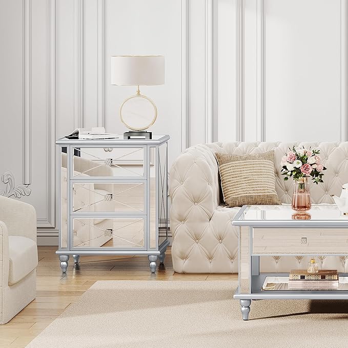 DWVO Silver 3 Drawers Dressers-23 Accent Chest with 3 Storage Drawers