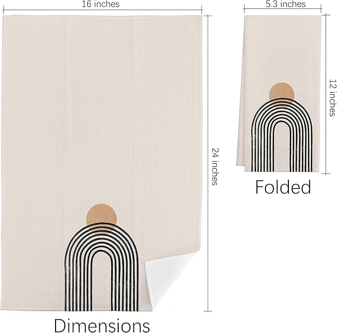 QIYUHOY Boho Sun Sunset Line Rainbow Kitchen Towels 16x24 Cotton Hand Towels Dish Towels for Farmhouse Kitchen Decor