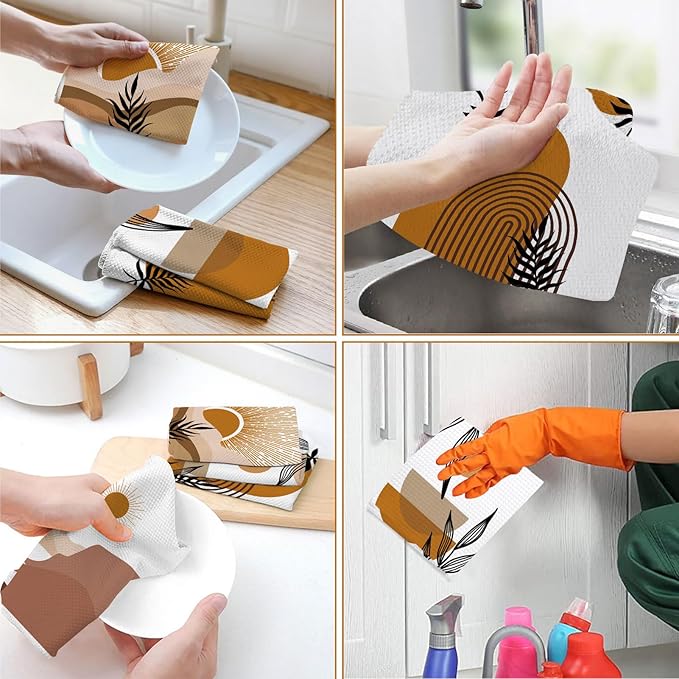 Boho Kitchen Dish Towels 4 Pack Mountains Rivers Sun Absorbent Decorative Tea Towels