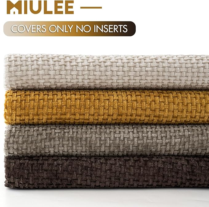 MIULEE Pack of 4 Throw Pillow Covers 18x18 Inch Neutral Gold/Brown Soft Decorative Chenille Pillow Covers Farmhouse Accent Cushion Covers for Boho Home Decor Bedroom Living Room