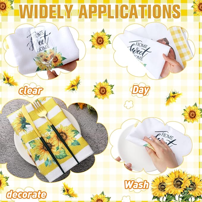 Oudain Kitchen Dish Towels Set of 6 Sunflower Absorbent Tea Towels Decorative Reusable Towels Housewarming Gift