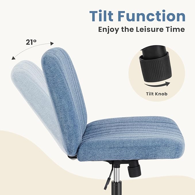 DUMOS Desk Chair No Wheels, Criss Cross Chair Wide Cross Legged Desk Vanity Comfy Chair, Armless Adjustable Swivel Chairs for Home Computer Task Blue