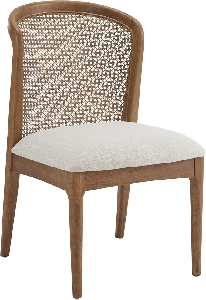 Christopher Knight Home Lilia Dining Chairs Set of 2, Modern Dining Chair with Fabric Upholstery, Rubberwood Frame Kitchen Chairs with Cane Webbing, Extra Seat for Dining Room, Beige + Walnut