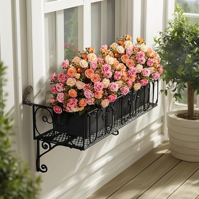 Artificial Flowers for Outdoor 4 Bundles Rose Bouquet with Daisy Faux Flowers UV Resistant for Home Indoor Outside Garden Porch Window Box Balcony Yard Porch Decor (Pink+Orange)