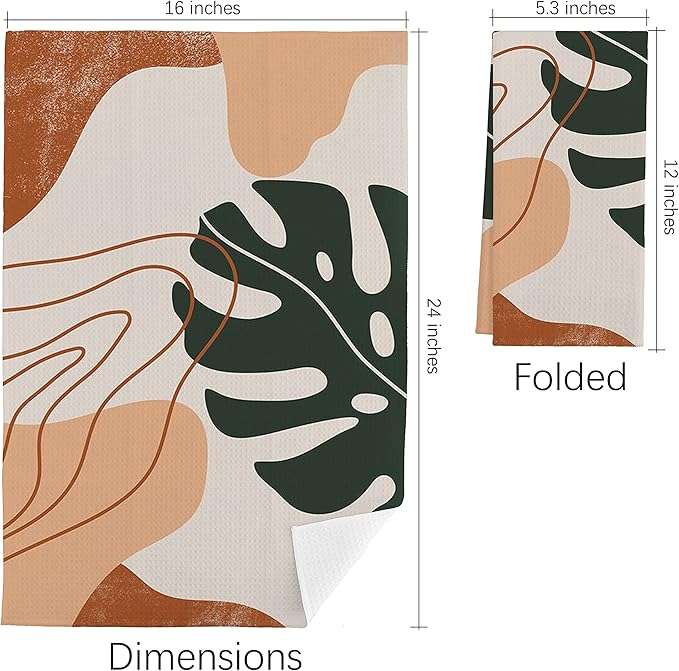 QIYUHOY Abstract Random Shapes Palm Leaf Kitchen Towels Tea Towels 16x24 Cotton Dish Towels for Farmhouse Decor