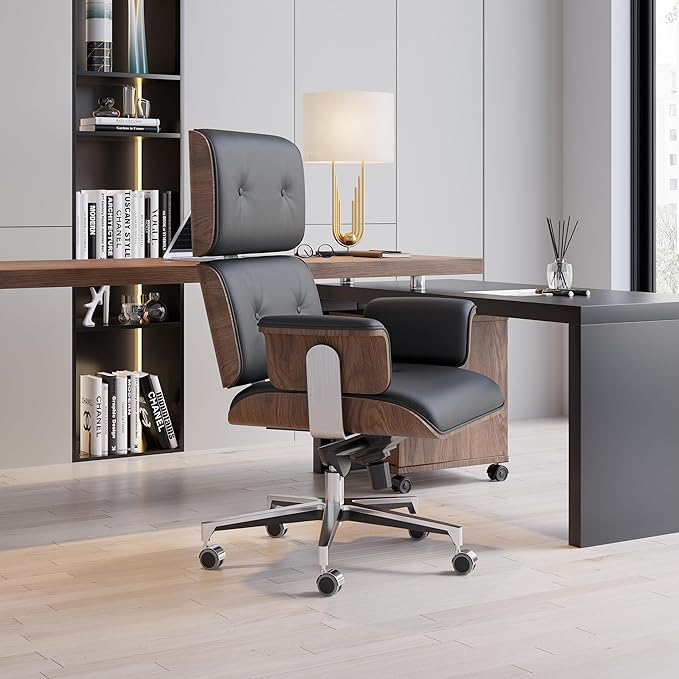 homary Home Office Chair, High Back Swivel Desk Chair, Faux Leather Ergonomic Task Chair with Adjustable Height & Rolling Base, Black
