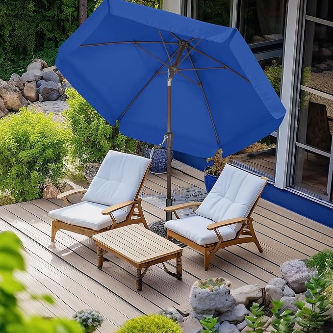 ABCCANOPY 7.5ft Scalloped Patio Umbrella, Outdoor Table Umbrella with Tilt and Crank, Fiberglass Ribs Deck Umbrella for Patio, Pool, Garden, Picnic (Blue)