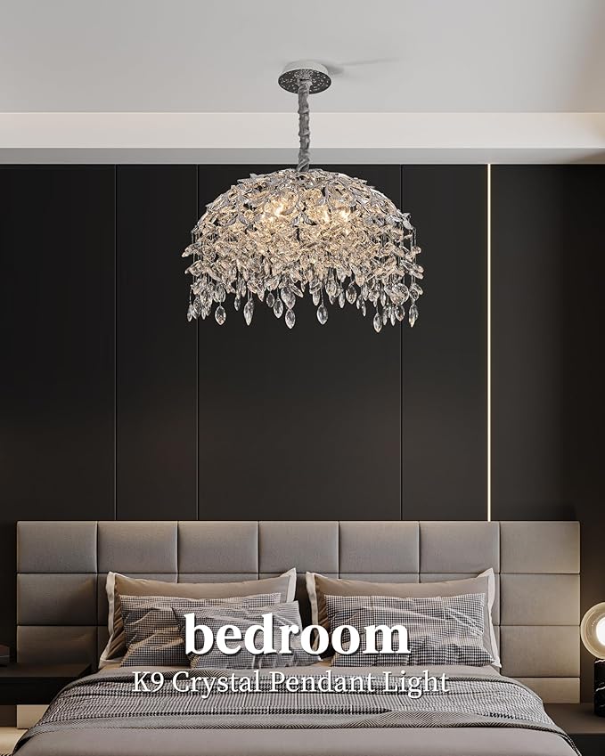 Modern Crystal Chandelier for Dining Room, 8-Light 23.62" Chrome Tree Branch Chandeliers, Luxury K9 Crystal Rectangular Chandeliers for Kitchen Island Living Room