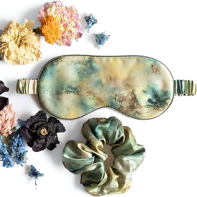Silk & Willow 100% Pure Mulberry Silk Sleep Eye Mask & Hair Scrunchie Gift Set (Seascape)